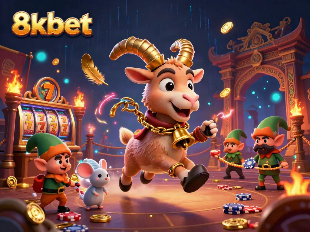 Experience thrilling gameplay with 8xbet at a vibrant casino scene filled with festive characters and exciting games.