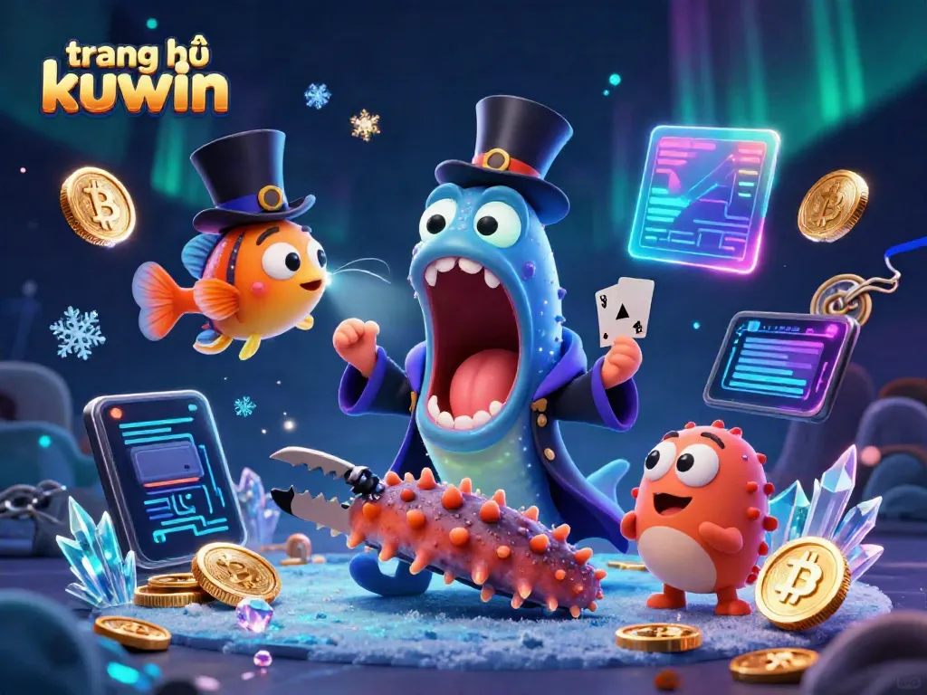 Engage with the vibrant world of trang chủ kuwin, featuring a magical deep-sea scene with unique underwater characters performing dazzling casino tricks.