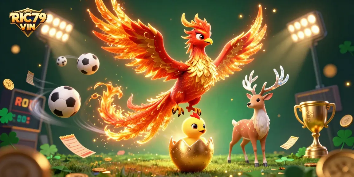 Engage in RIC79 VIN with a dynamic scene featuring a majestic phoenix and sports elements.