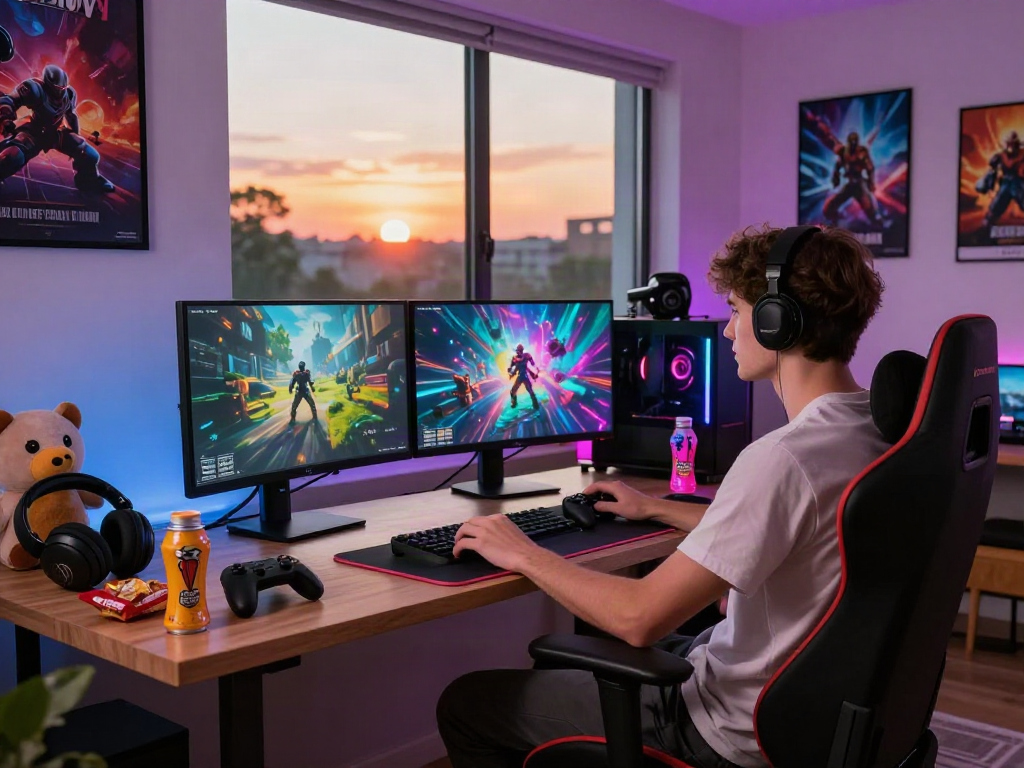 Engaged player enjoying an adult game in a vibrant gaming setup.