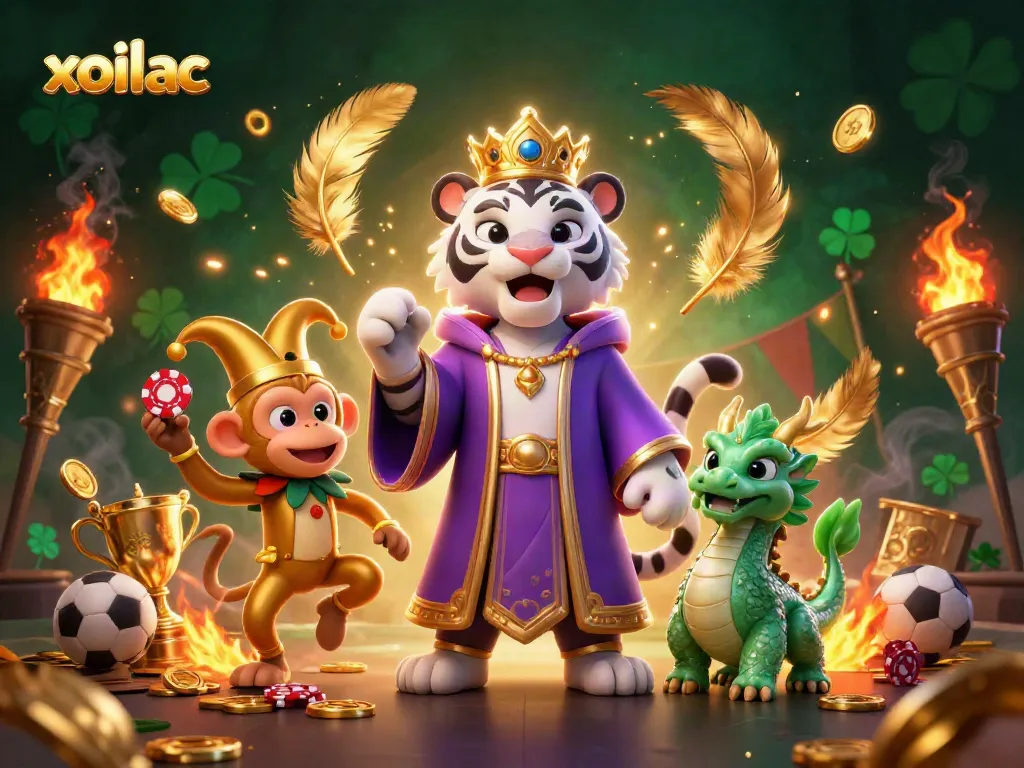 Experience the thrilling moments of sports betting with xoilac, featuring dynamic characters and game elements celebrating victory.