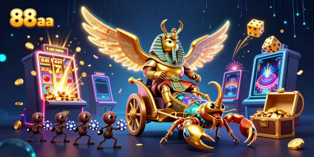 Experience the thrill of 88 aa with a dynamic casino scene featuring rich prizes and vibrant gaming elements.
