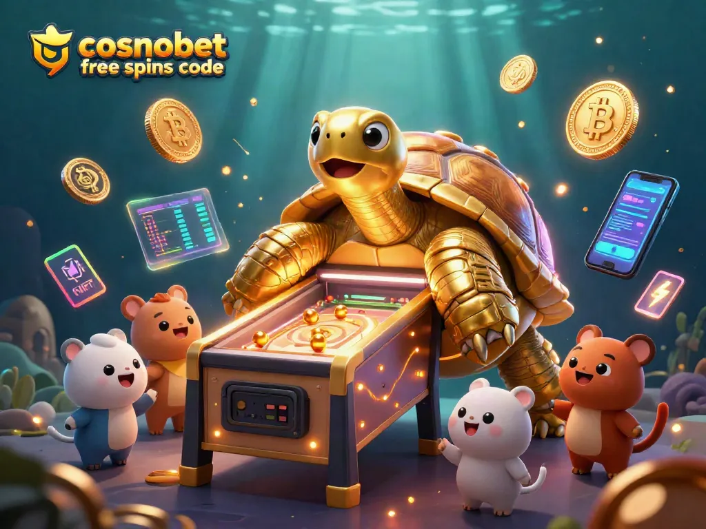 Play with exciting cosmobet free spins code in this vibrant 3D casino scene filled with fun elements.