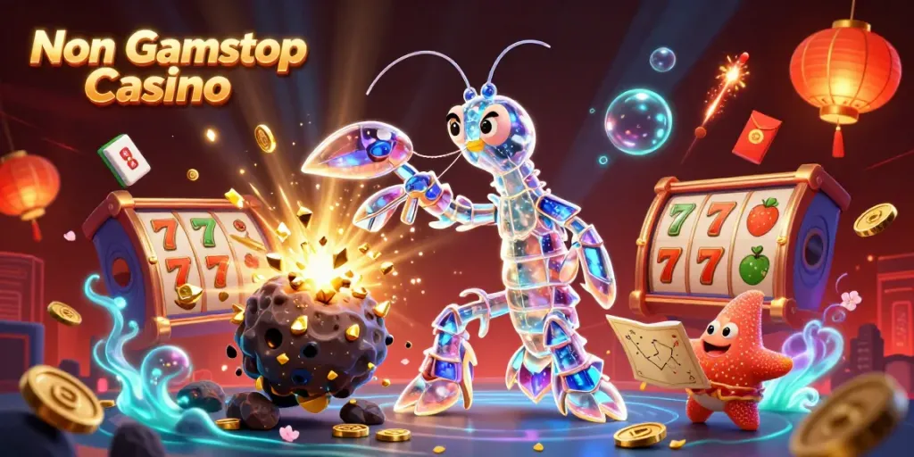 Engage in thrilling gameplay at Non Gamstop Casino with a vibrant illustration showcasing galactic characters in an energetic scene.