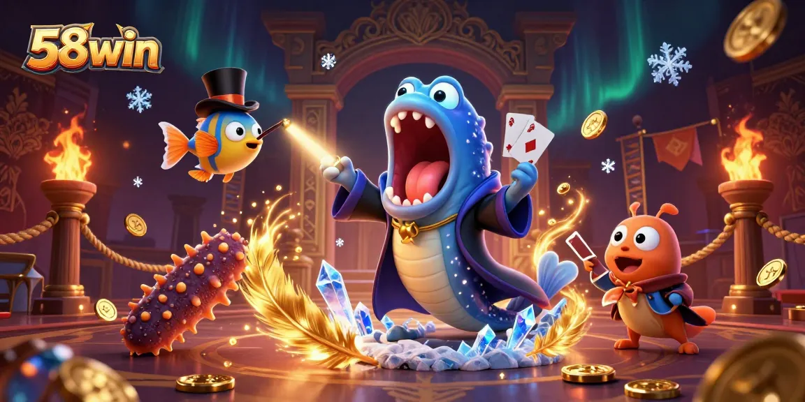 Engage in thrilling action at 58win with dynamic deep-sea gambling illustration featuring unique characters.