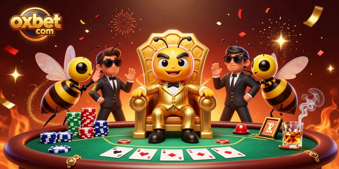 Experience thrilling poker action at oxbet com with a bold bumblebee mob boss leading the game.