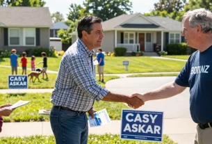 Community engagement scene with voters interacting during Casey Askar's campaign.