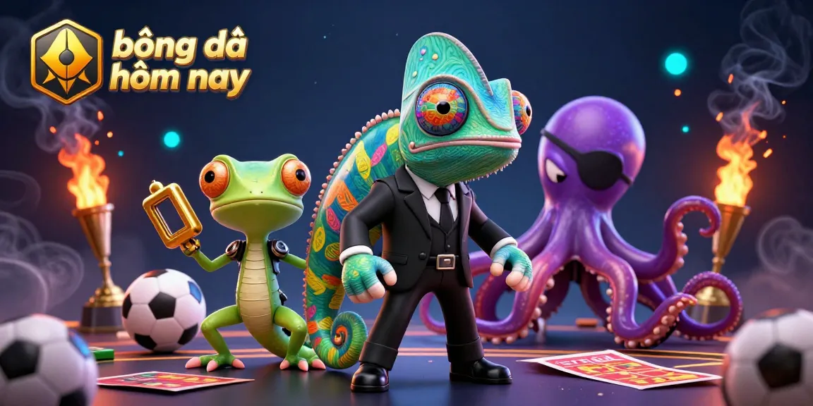 Enjoy the excitement of kèo bóng đá hôm nay with dynamic sports betting elements and colorful characters.