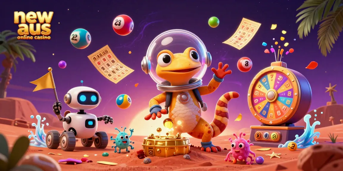 Engage with the exciting new aus online casino experience through this vibrant, lively illustration.